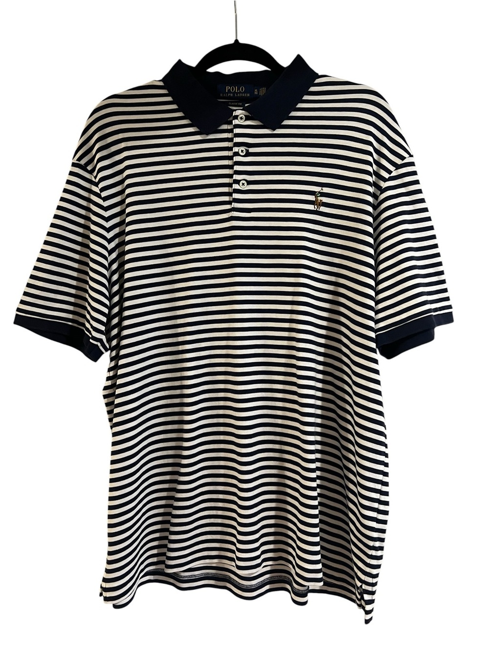 Polo by Ralph Lauren Men’s Navy & White Striped Golf Preppy Casual Polo Shirt-XL
